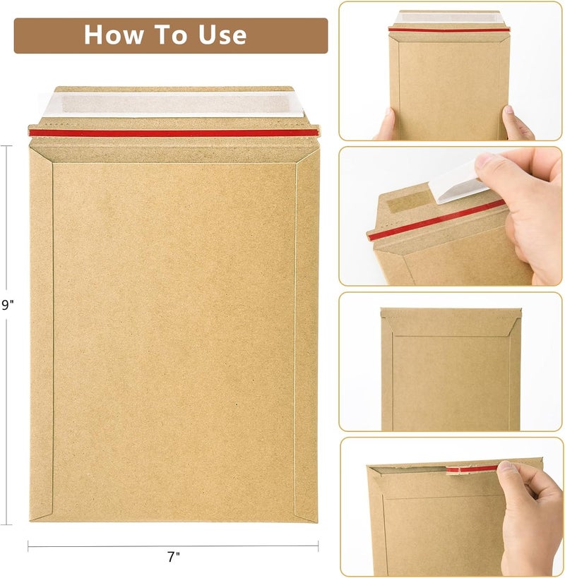 zmybcpack 50 Pack 7x9 inch Kraft Rigid Mailer Self Seal Photo Document Mailers, Stay Flat Kraft Cardboard Envelopes Photography Mailers for CD, Photos, Document - Image 2